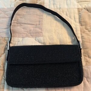Vintage Black Beaded Shoulder Bag